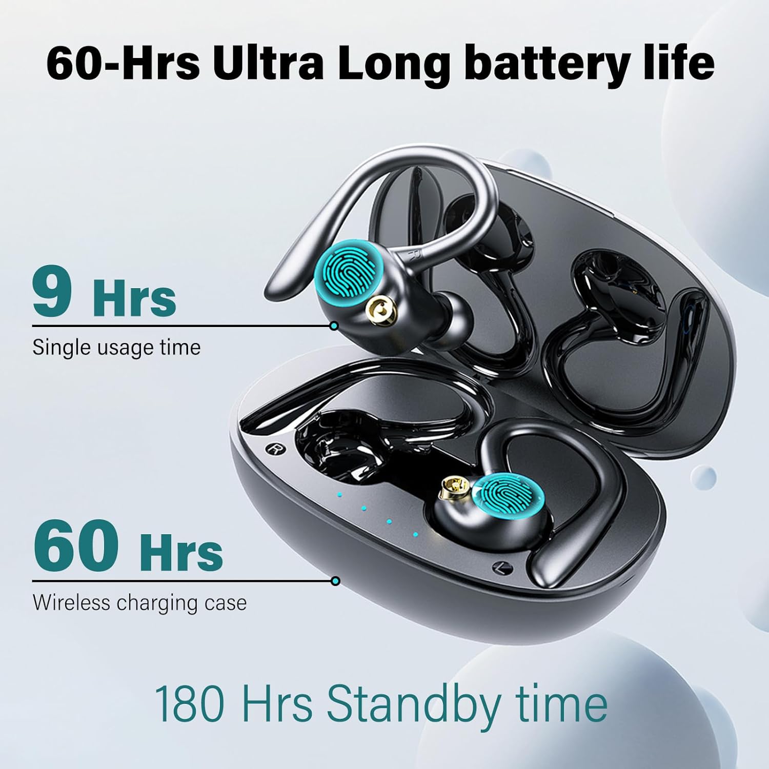Auriculares de entrenamiento Bluetooth sobre la oreja con sonido de 0.512 in de bajo premium, IPX7 impermeable auriculares inalámbricos para correr