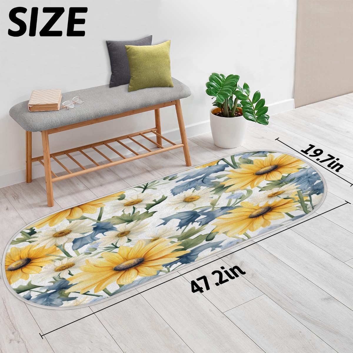 cfpolar Alfombras de baño antideslizantes de girasoles blancos con margaritas blancas, tapete de baño de microfibra absorbente, lavable a máquina,