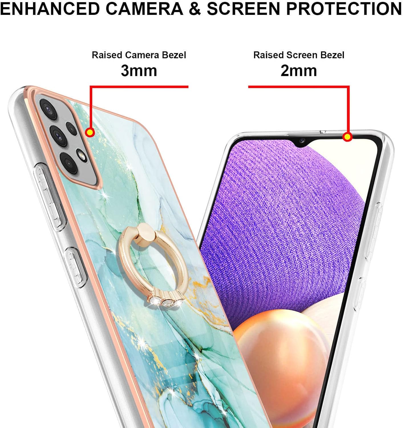 CCSmall Funda con diseño de mármol para Samsung Galaxy A13 4G (no 5G), 360 integrado giratorio con soporte de anillo y soporte, delgada, a prueba de