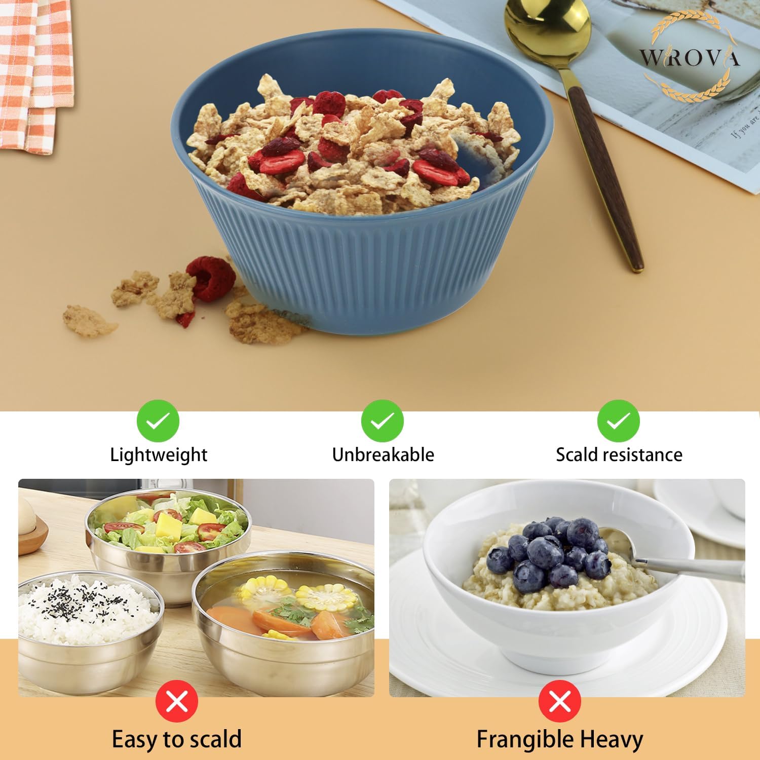 Juego de 8 cuencos de paja de trigo para cereales, cuencos irrompibles de 26 onzas, aptos para microondas y lavavajillas, cuencos sin BPA para