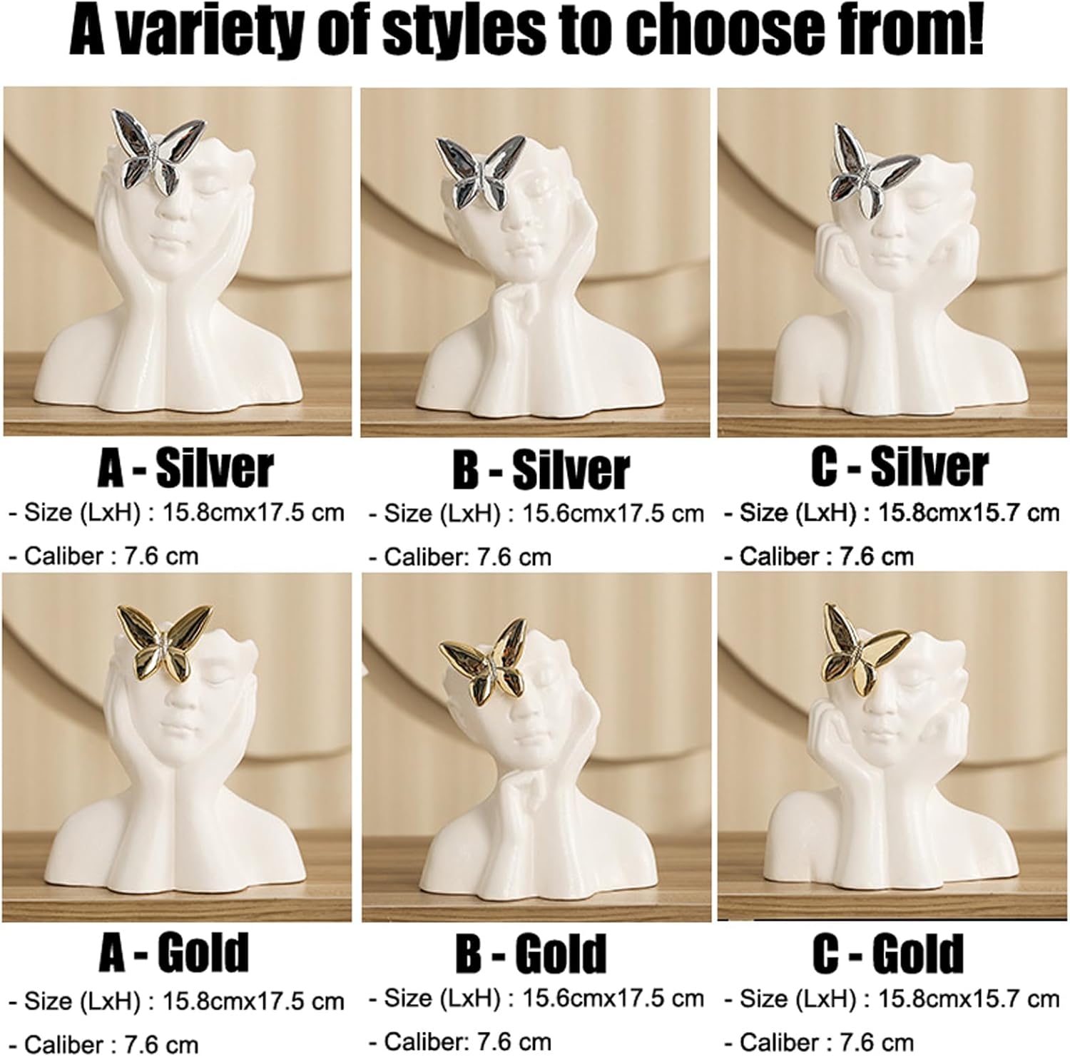 PAVLDSIN Jarrón de cerámica blanca para decoración, cabeza de forma humana creativa, medio cuerpo, busto, floreros con mariposa para el hogar,