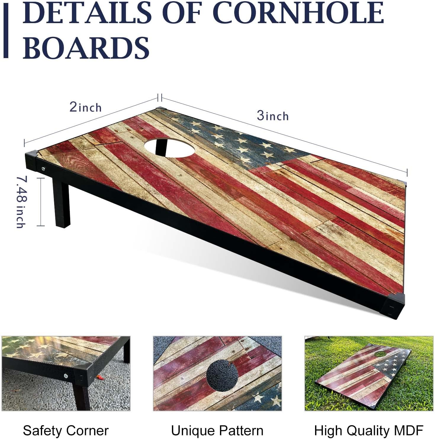 Juego de Corn Holes para exteriores juego de cornhole de 3 x 2 pulgadas, incluye 2 tablas de cornhole, 8 bolsas de frijoles de maíz para tableros de