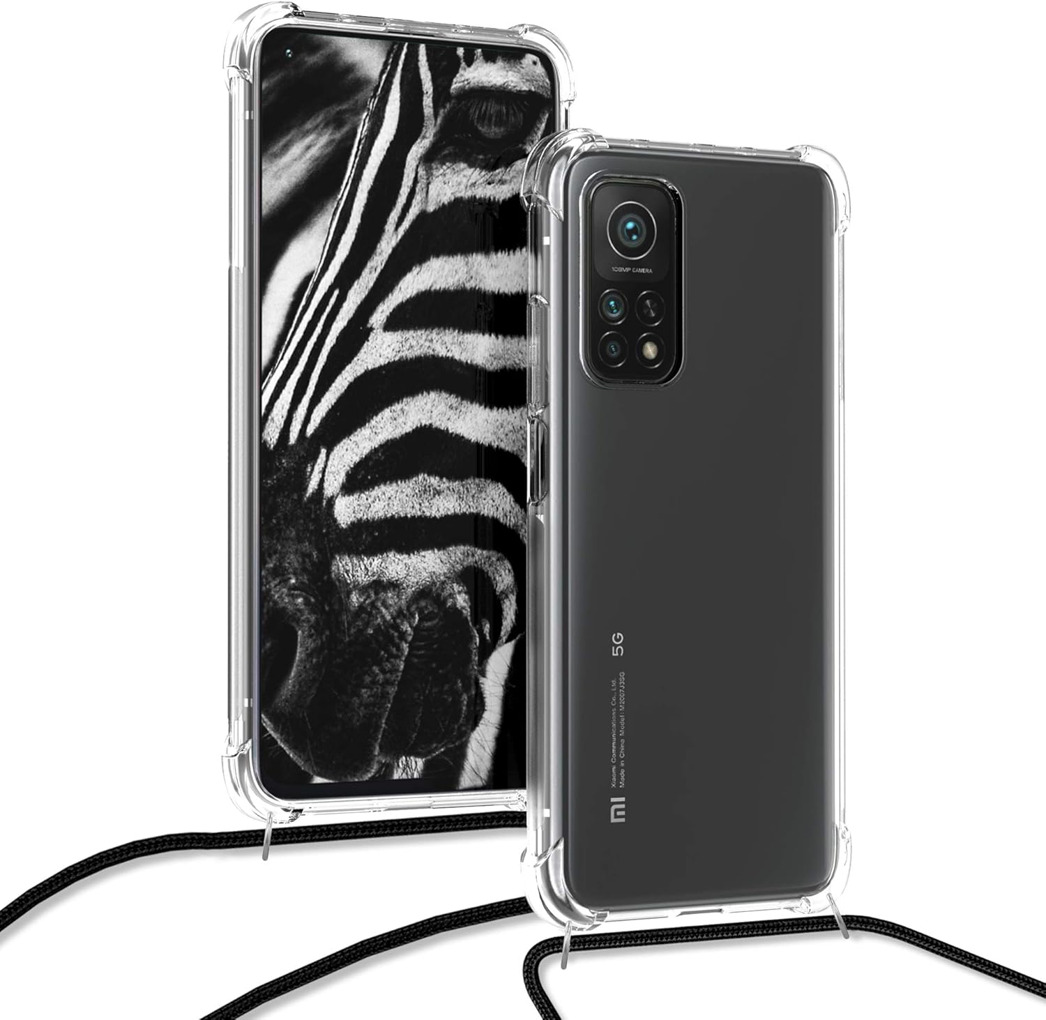 kwmobile Funda cruzada compatible con Xiaomi Mi 10T  Mi 10T Pro – Funda transparente de TPU para teléfono con correa de cordón – NegroTransparente