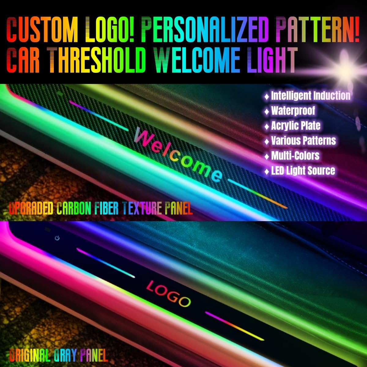 Luces de umbral de automóvil, logotipo personalizable y texto, luz de pedal de automóvil, luces de bienvenida personalizadas para puerta de