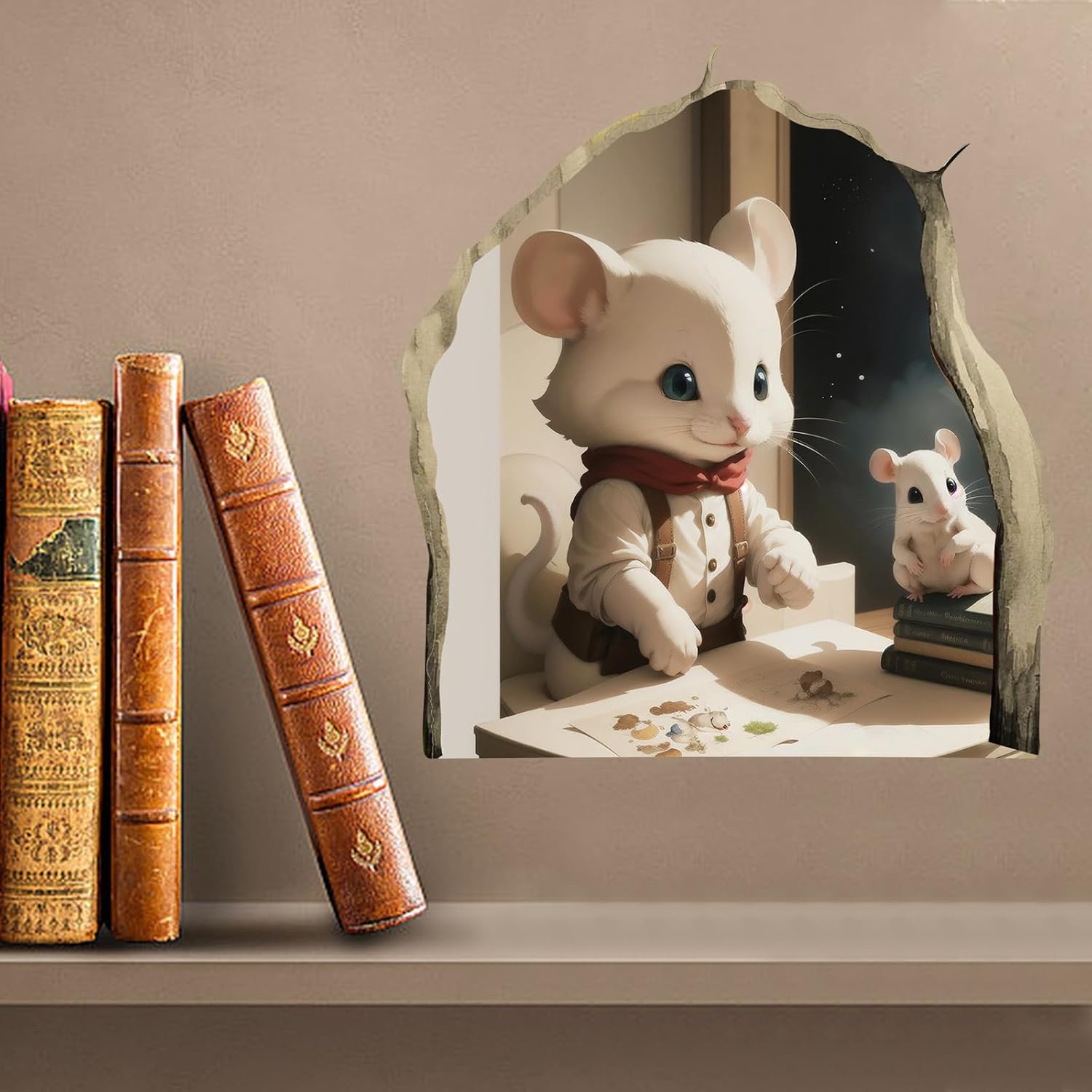 Shudyear 12 calcomanías de pared luminosas adorables con libro de lectura de ratón, decoración de pared para la habitación de los niños, para el