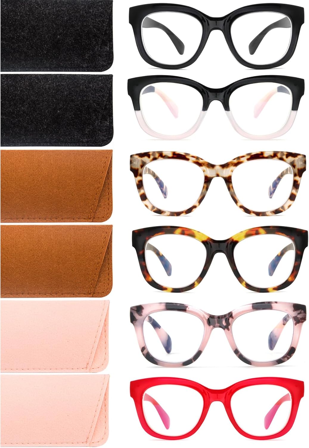 Areyeth 6 pares de anteojos de lectura retro de gran tamaño para mujer, estilo Oprah, lectores grandes con bloqueo de luz azul (1.00X)