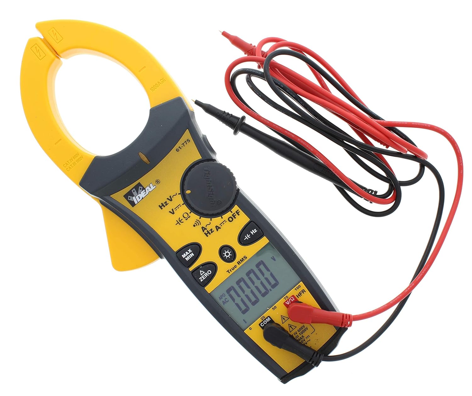 IDEAL INDUSTRIES INC. 61-775 1000 Amp TightSight – Abrazadera Medidor ACDC con TRMS, corriente y voltaje RMS verdaderos, CATIII para 1000 V, CATIV