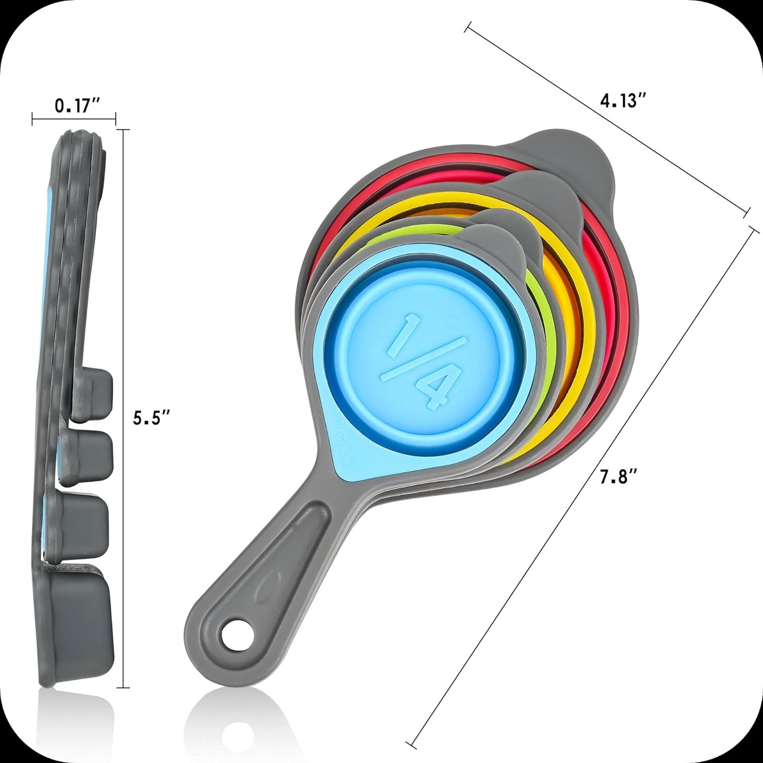 Juego de tazas y cucharas medidoras plegables, 8 tazas y cucharas medidoras de silicona portátiles para medición de líquidos y secos, juego de tazas