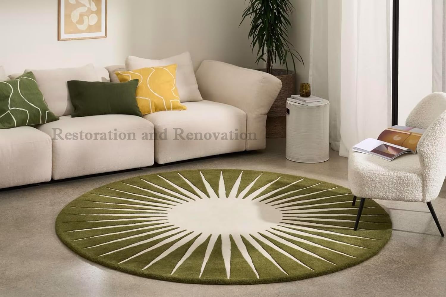 Restoration and Renovation Alfombra redonda moderna  Copetuda a mano con 100% lana de Nueva Zelanda, alfombra circular gruesa y suave para