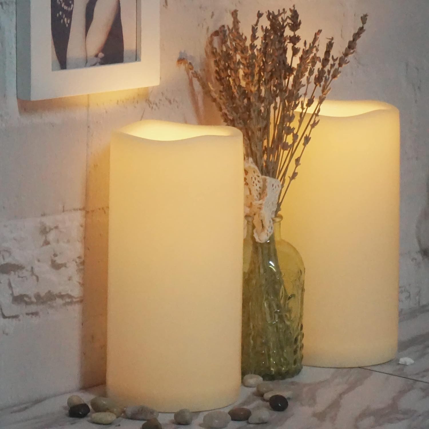 Velas impermeables sin llama para exteriores, funcionan con pilas, con temporizador, gran resina plástica brillante, parpadeante, LED, farol,