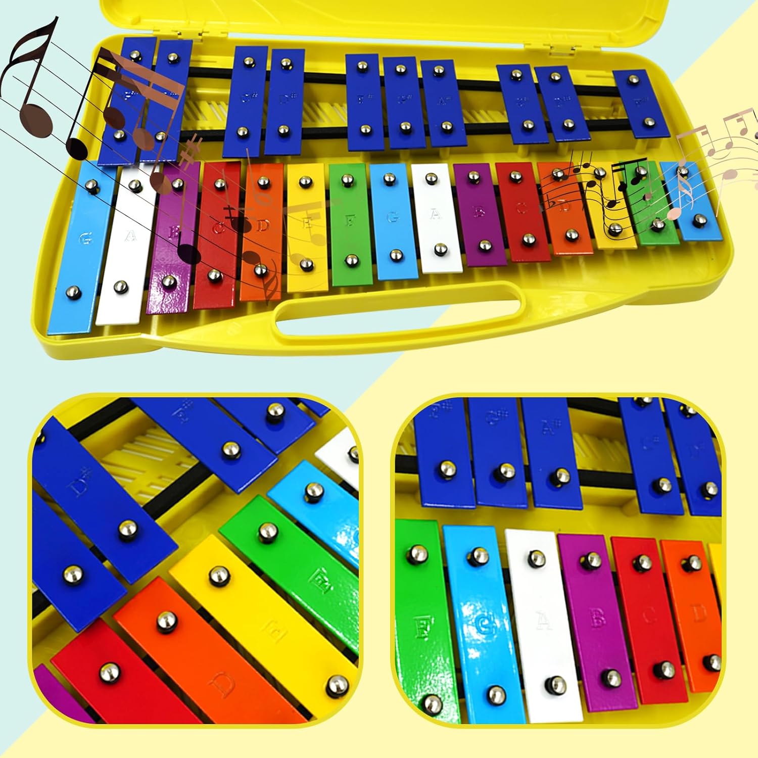 Soulmate Xilófono, xilófono Glockenspiel de 25 notas para niños, juguete musical, llaves de metal, xilófono profesional para principiantes,