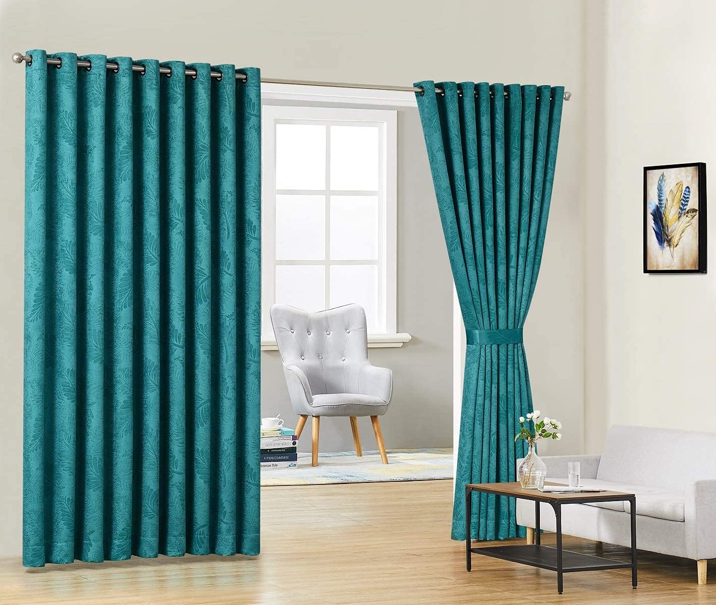 WARM HOME DESIGNS Par de 2 paneles divisores de ambientes extra anchos de 108 x 120 pulgadas en relieve con hojas 3D. Las cortinas de piso a techo