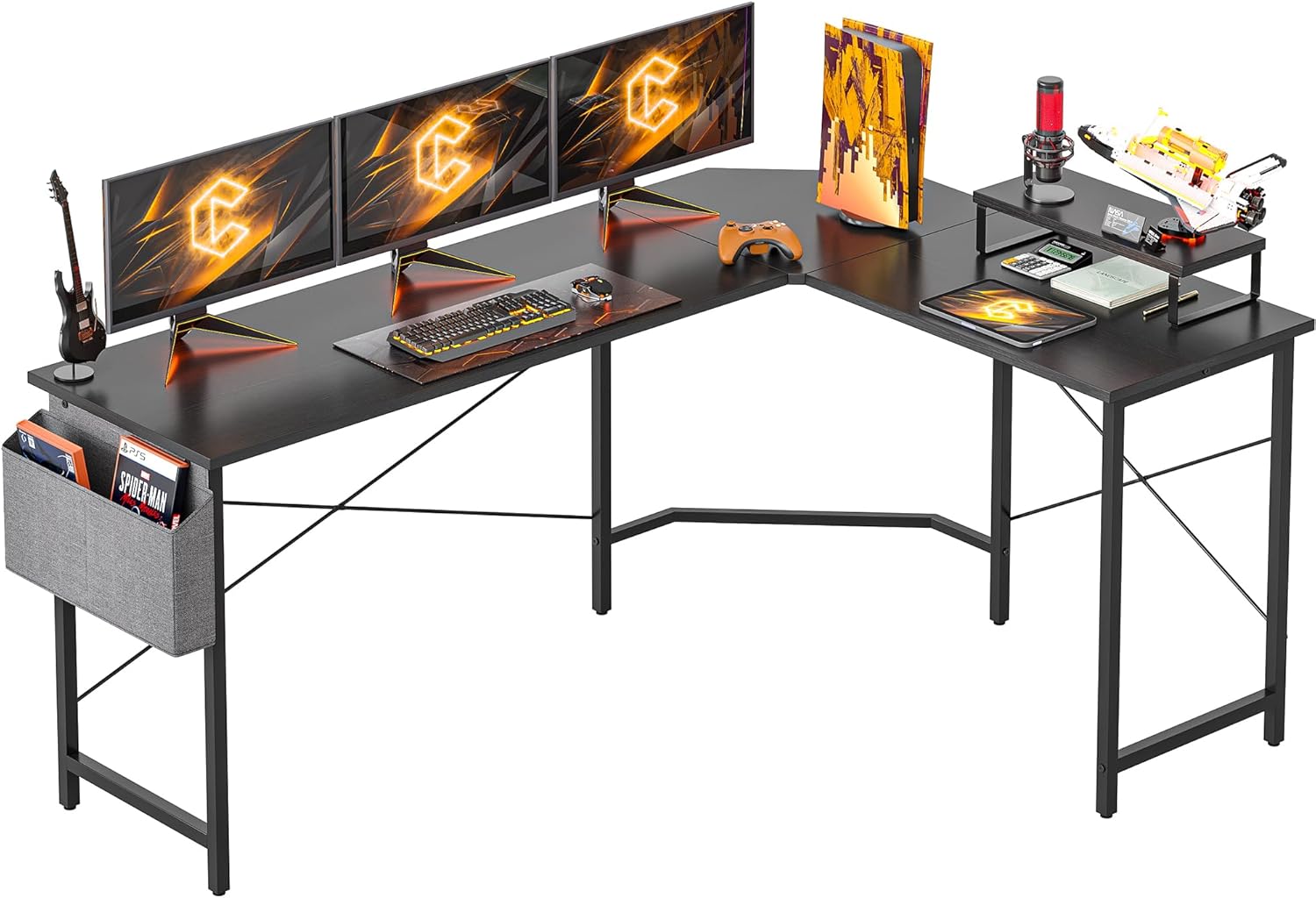 CubiCubi Escritorio para juegos en forma de L, escritorio esquinero para computadora de 66.9 pulgadas con estante para monitor para oficina en casa,