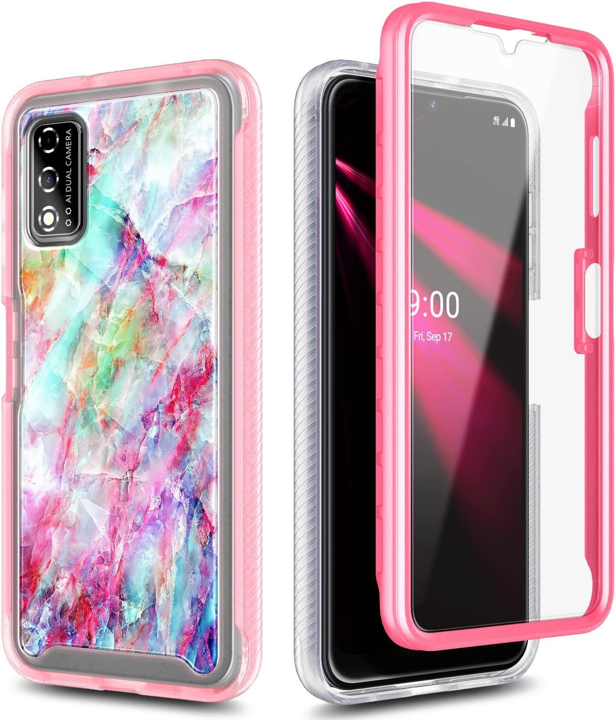 NZND Funda para T-Mobile REVVL V (6.52 pulgadas 4G 2021) con protector de pantalla incorporado, funda protectora de cuerpo completo a prueba de