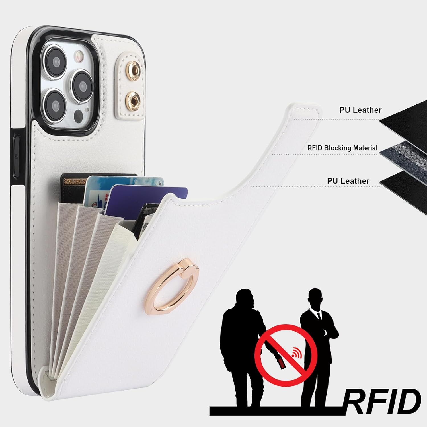 Folosu Funda compatible con iPhone 15 Pro Max con soporte para tarjetas, rotación de 360, soporte de anillo de dedo con función atril, bloqueo RFID,