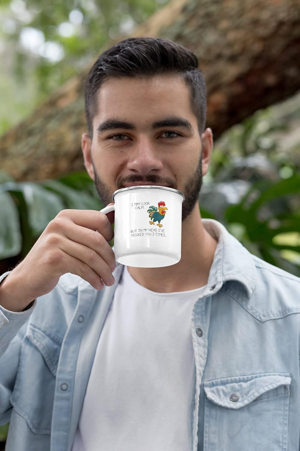 I May Look Calm. But In My Head I’ve Pecked You 3 Times. – Divertida taza de café esmaltada sarcástica para regalo, color blanco, 12 onzas