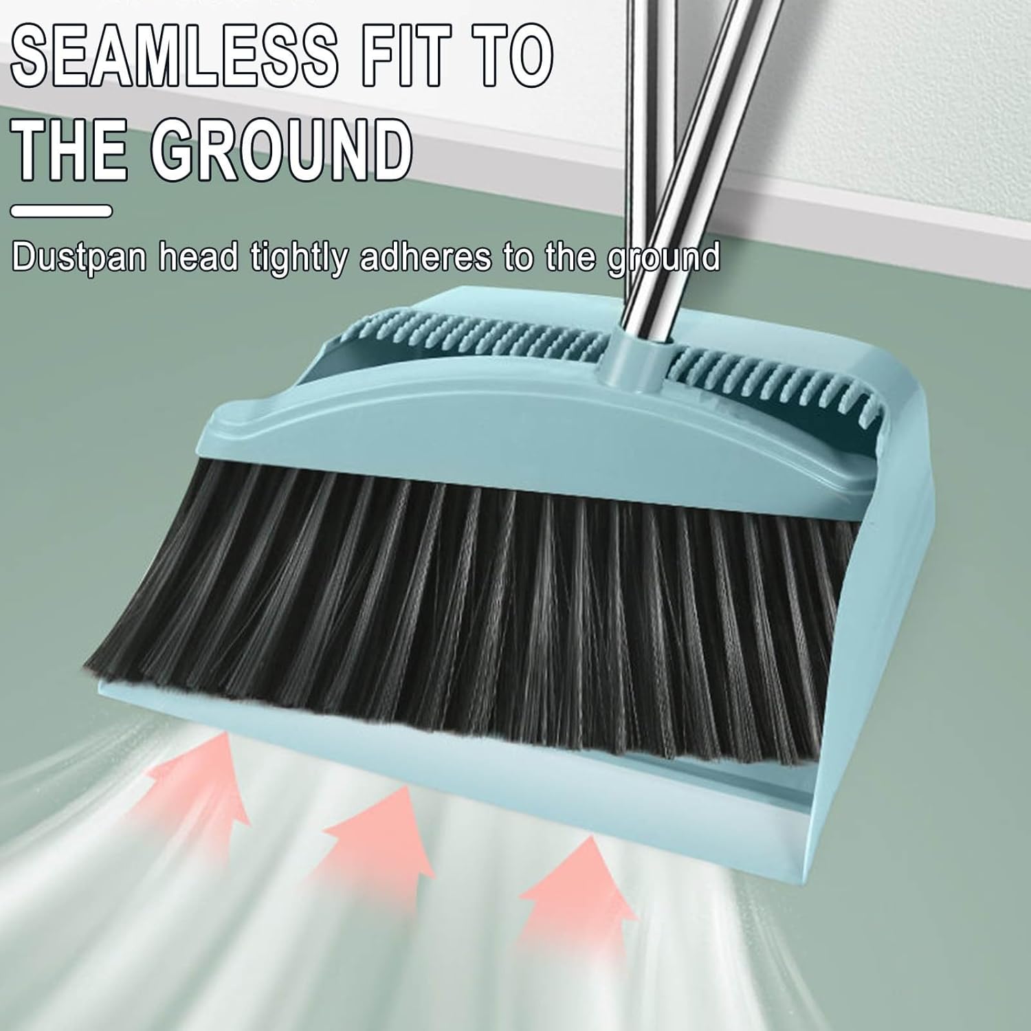 Brooms with Dustpan Squeegee Combo Set, Rotated 180 Degrees, Stainless Steel Handle for Kitchen Office Lobby Floor Hote