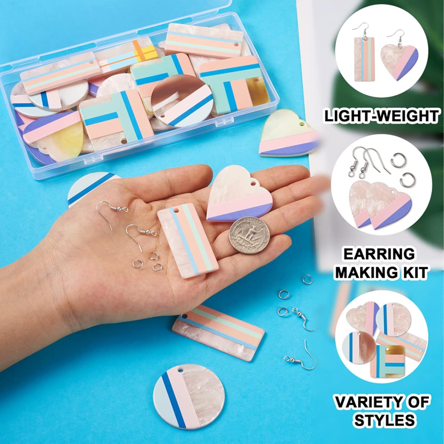 Mega Pet 32 dijes de resina impresos en 3D de 2 tonos geométricos planos de resina epoxi, forma cuadrada, forma rectangular, para hacer aretes,