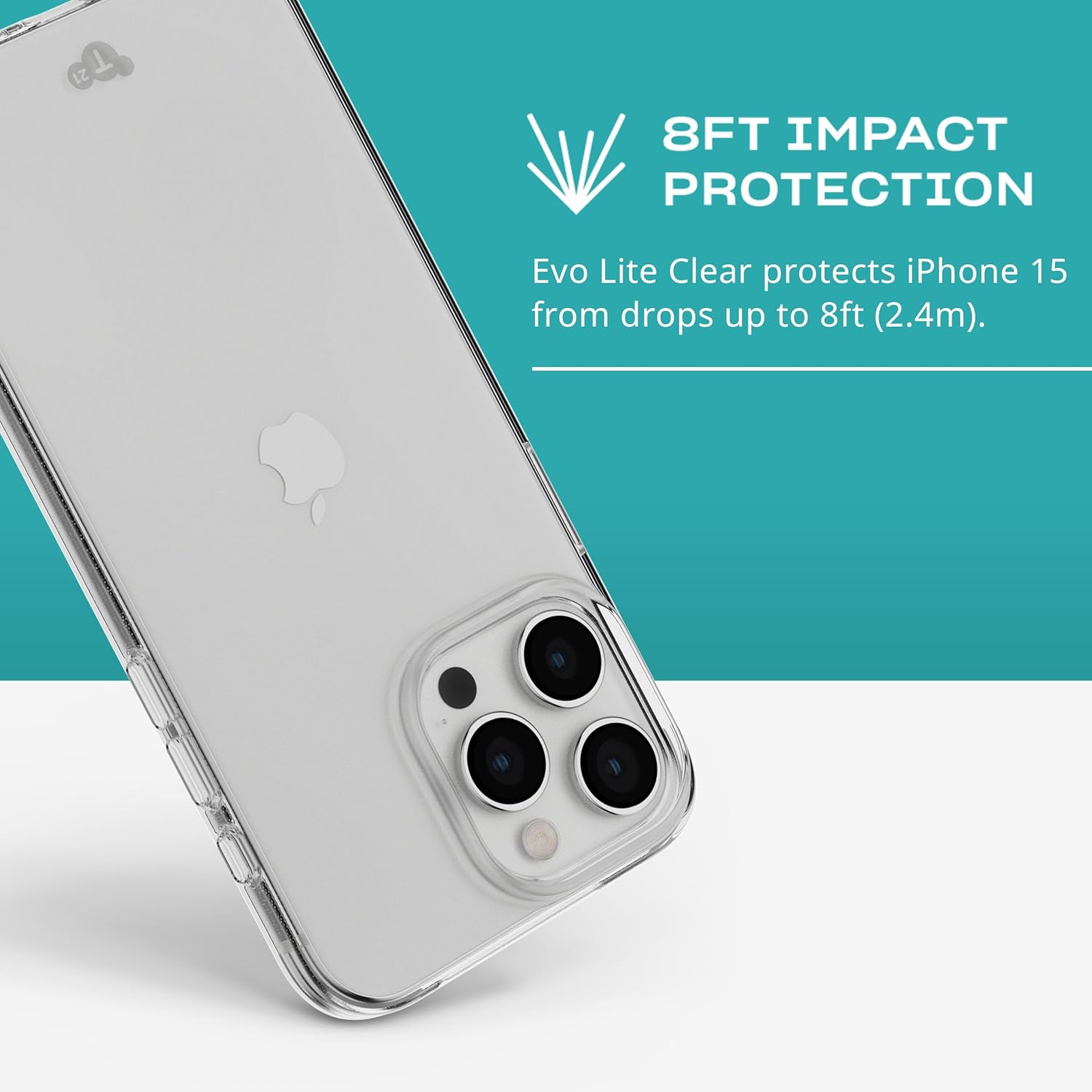 Tech21 EvoLite – Funda para iPhone 15 Pro Max, funda de protección contra impactos, transparente
