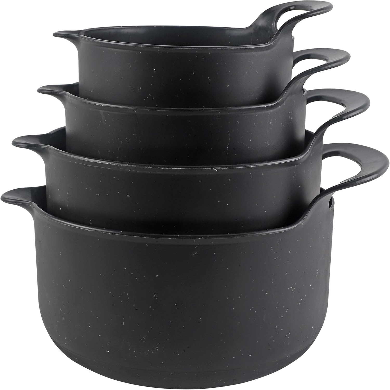COOK WITH COLOR Nesting – Juego de cuencos de plástico para mezclar con boquillas y asas, negro moteado, 4 piezas antideslizantes