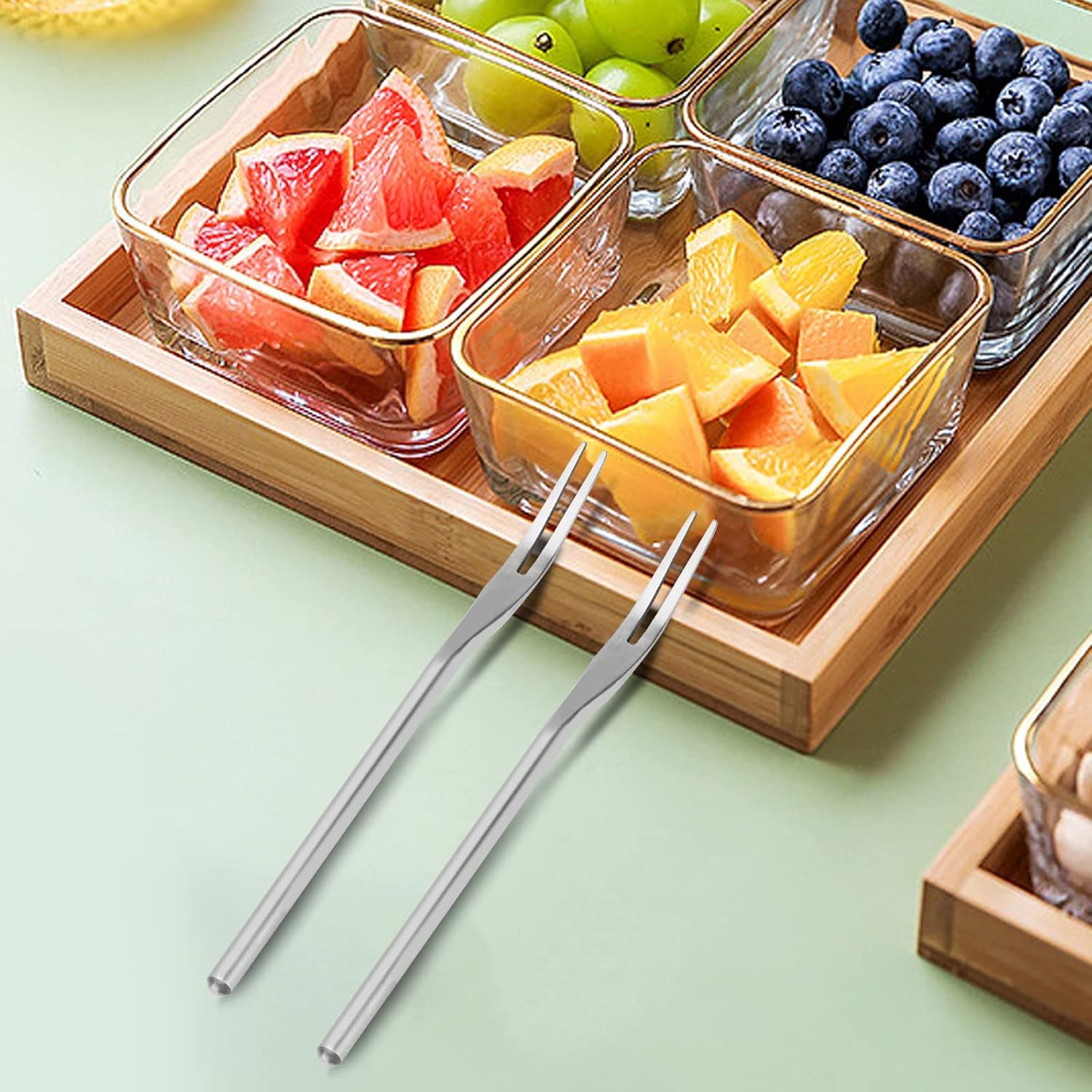 DASHTHER Tenedores de frutas de acero inoxidable de 5.1 pulgadas, tenedor de ensalada de mango largo, tenedor de oliva, tenedor de cóctel, tenedor