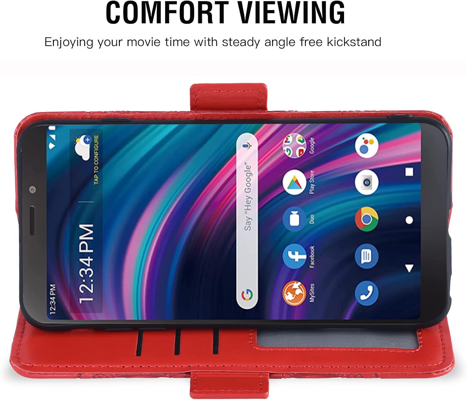 Asuwish Funda para teléfono Tracfone BLU View 3 B140DL con protector de pantalla de vidrio templado y soporte para tarjeta de crédito con soporte