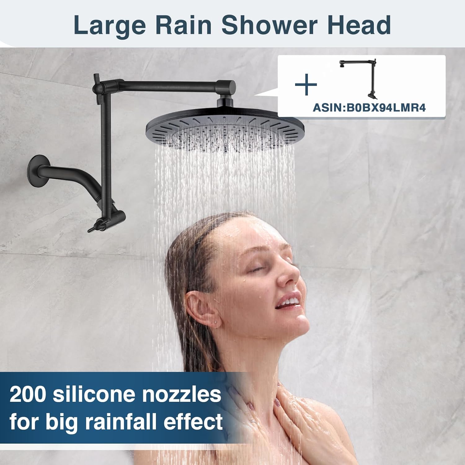 BRIGHT SHOWERS Cabezal de ducha de lluvia, cabezal de ducha de cascada de alta presión de 9 pulgadas con ángulo ajustable y boquillas de silicona