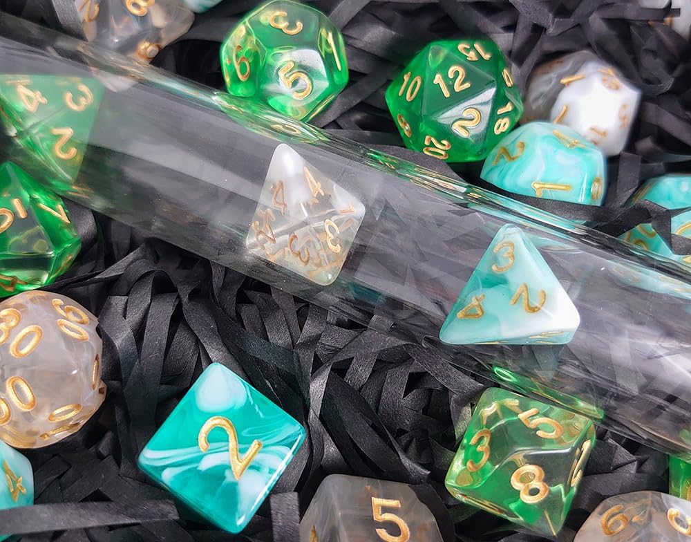 Green Venom – Juego de 7 dados poliédricos para DND, accesorios COC, mazmorras y dragones, juegos de rol, MTG, TTRPGs, dados del sistema D20 (verde