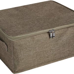 ANMINY Contenedores de almacenamiento con tapa con cremallera, cajas de almacenamiento con asas, tablero de plástico PP, plegable, tela de lino de ANMINY Contenedores de almacenamiento con tapa con cremallera, cajas de almacenamiento con asas, tablero de plástico PP, plegable, tela de lino de