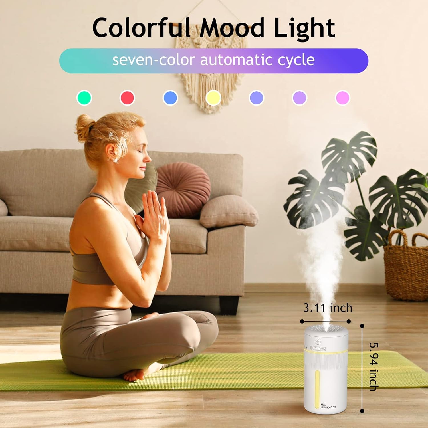 Humidificadores pequeños para dormitorio, mini humidificador de niebla fría de 13.5 fl oz, humidificadores portátiles de escritorio personal blanco