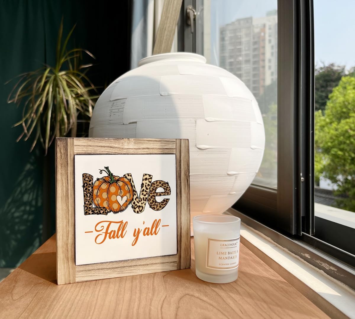 Letrero de madera de otoño, decoración de otoño, decoración de escritorio con placas de madera en caja, letrero de amor, decoración de otoño con