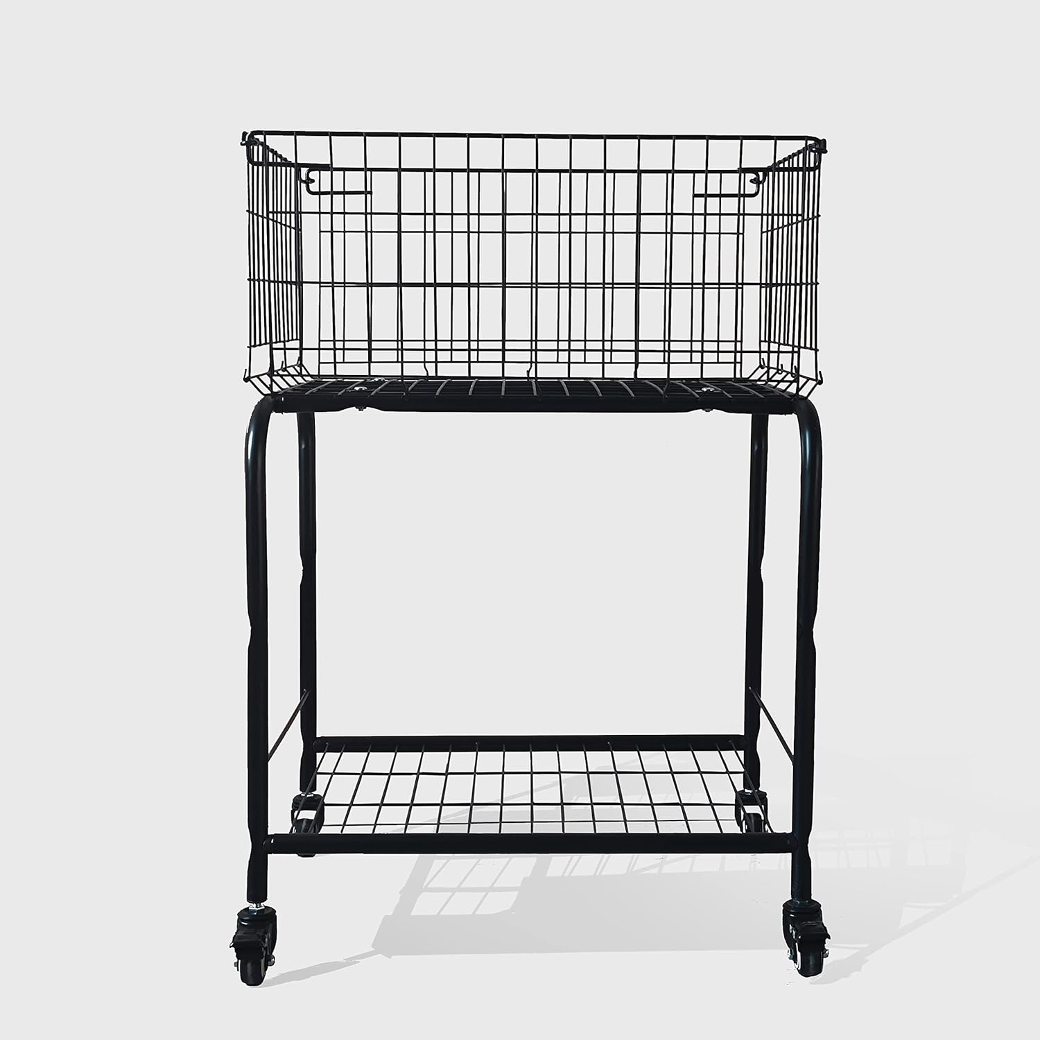 Cesta para almacenamiento de ropa, fácil de mover con ruedas tiene freno, cesta de lavandería, color blanco, cesta rodante (NEGRO)