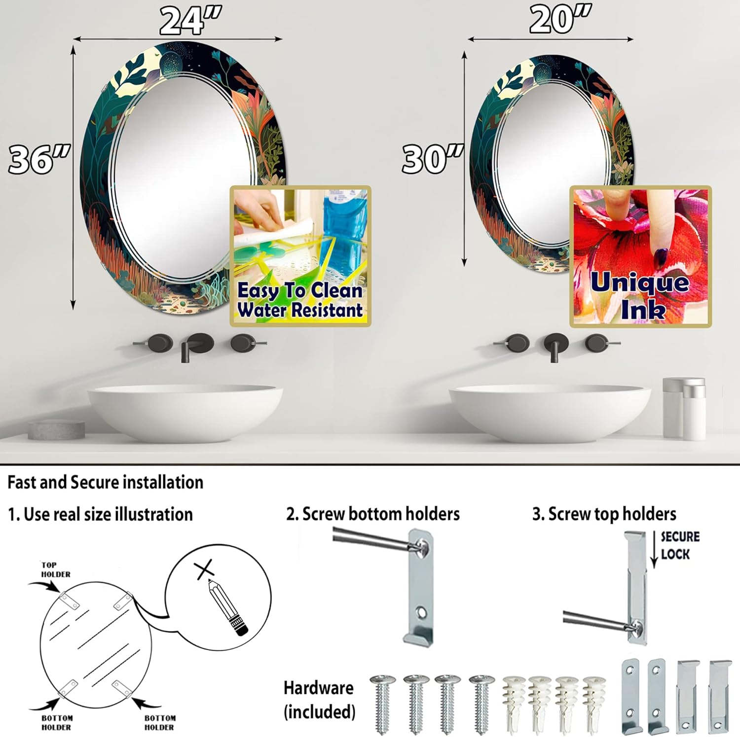 Bounties and Blooming Wilderness Blessings IV- Vanity Mirror, Bathroom Mirrors, Wall Mirrors for Living Room, Bedroom – Oval Mirror – Large 20’x30′,