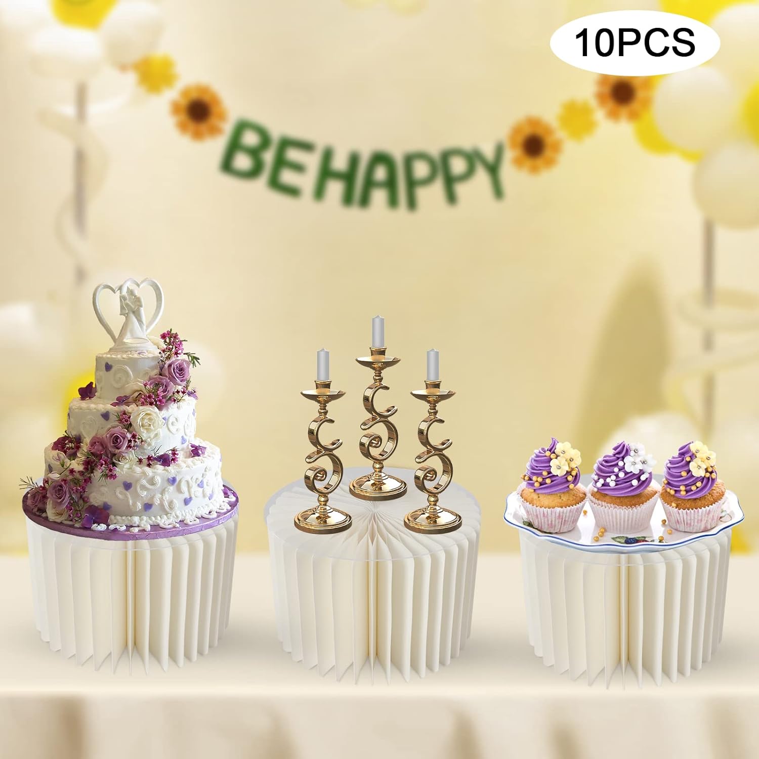Centros de mesa de boda, jarrones de cartón, 10 columnas plegables con tapa acrílica, jarrón alto para flores, soporte cilíndrico de mesa para