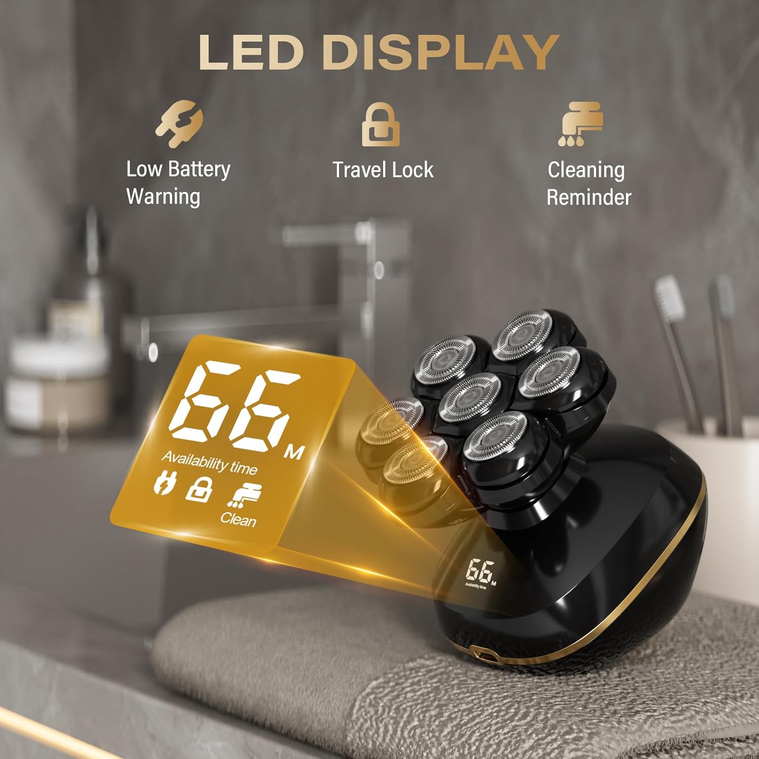 Afeitadoras de cabeza, afeitadoras eléctricas 6 en 1 para hombres calvos, pantalla LED húmedaseca, recargable, 7D, kit de aseo con carga tipo C