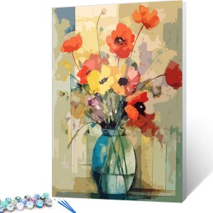 Tucocoo Kits de pintura floral de amapola por números con pinceles y pigmento acrílico sobre lienzo para adultos, hermosos jarrones, flores, Tucocoo Kits de pintura floral de amapola por números con pinceles y pigmento acrílico sobre lienzo para adultos, hermosos jarrones, flores,
