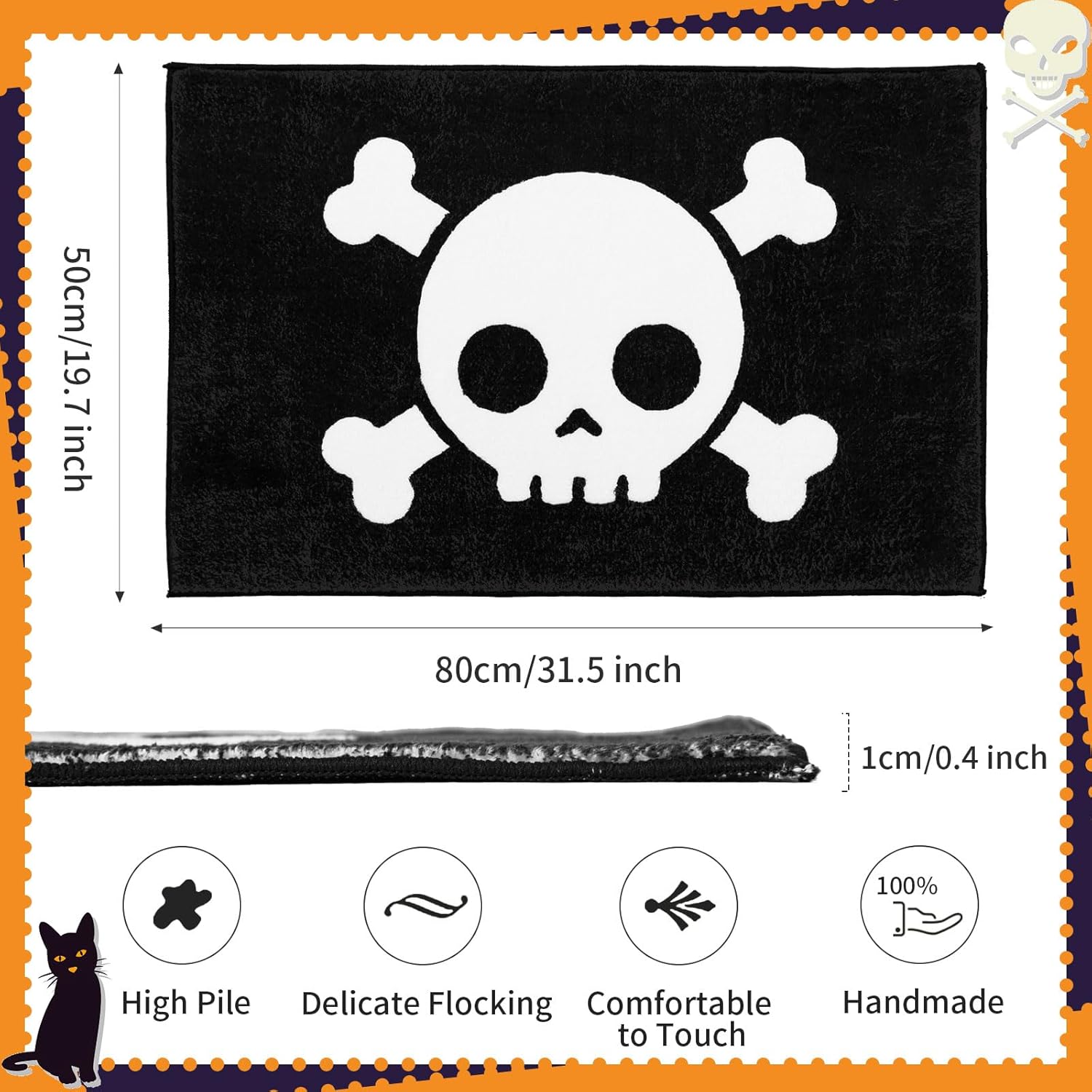 Tapete de baño rectangular de calavera de Halloween, tapete de baño gótico de calavera, antideslizante, lavable, tapete de bienvenida para