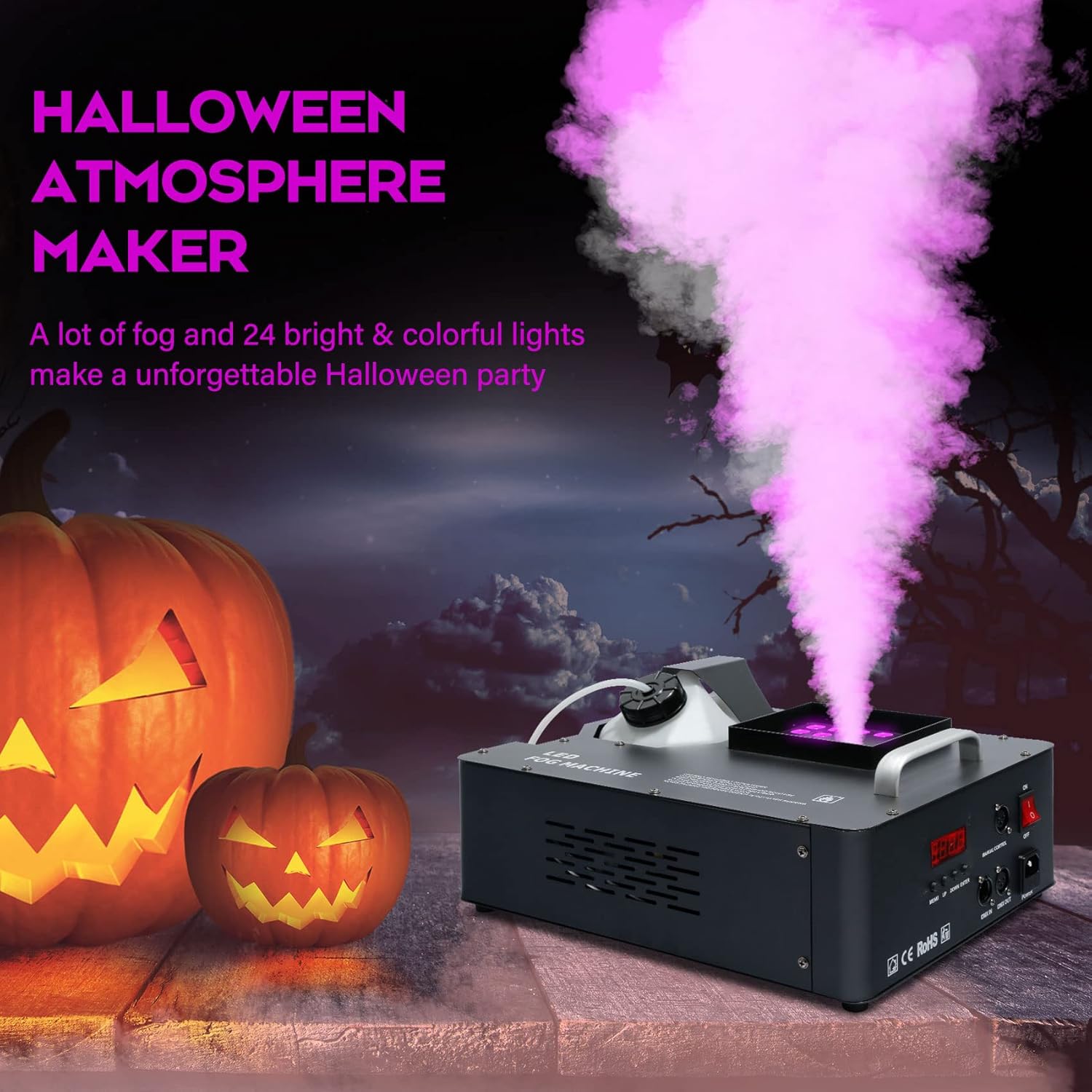 Máquina de niebla DMX 1500W 3 en 1 RGB Party 24 LED DJ etapa humo efecto control remoto