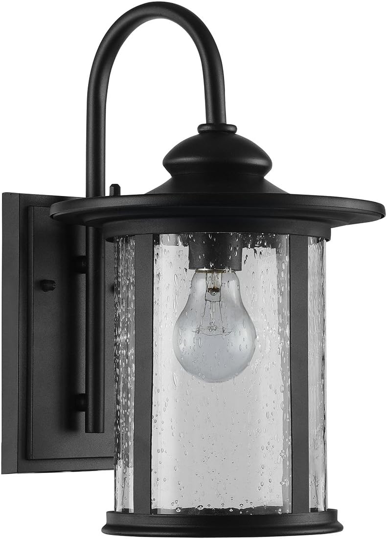 Edvivi Maia – Aplique de pared para exteriores de 1 luz, con acabado negro texturizado, luz moderna para cilindros, pantalla de vidrio transparente