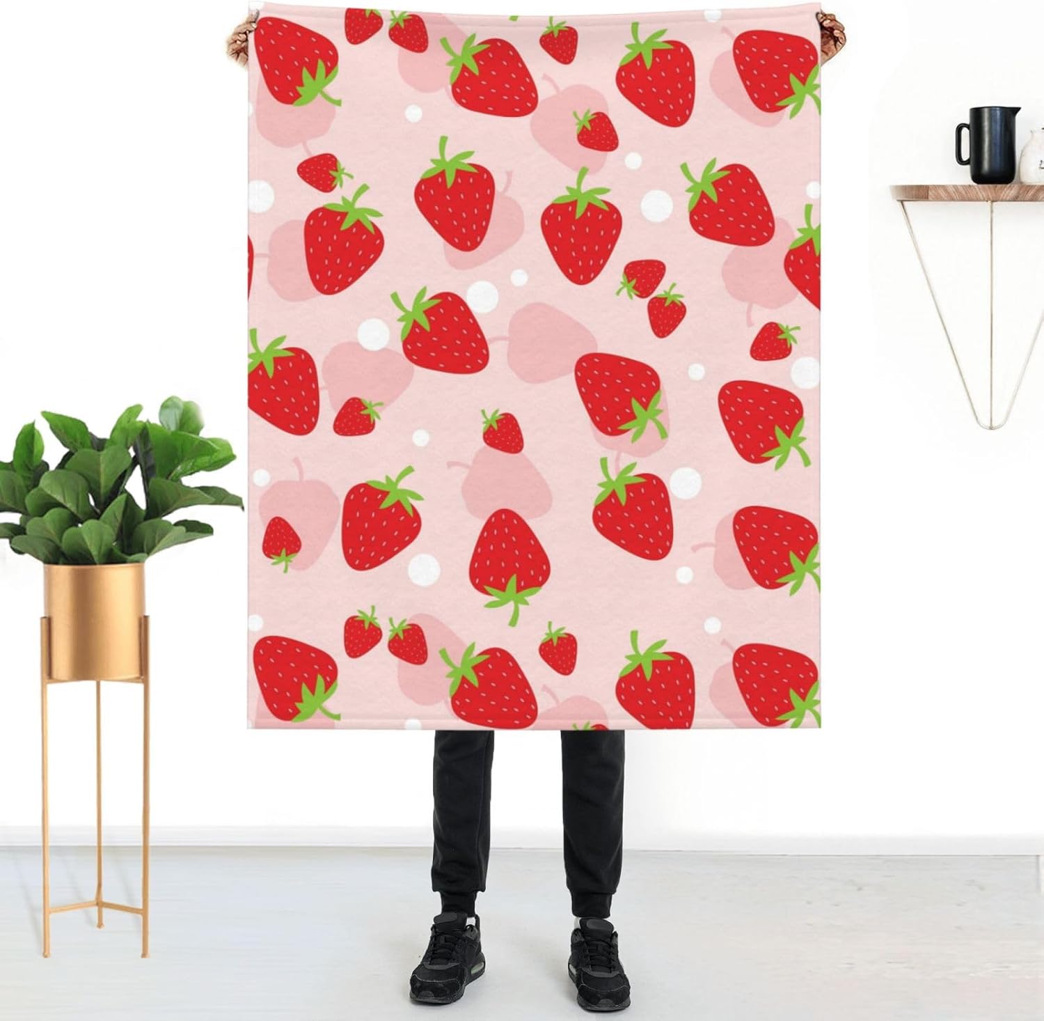 Manta de fresa para mujer, suave manta de forro polar de verano, lavable, manta ligera de viaje para sofá, cama, sillón durante todas las