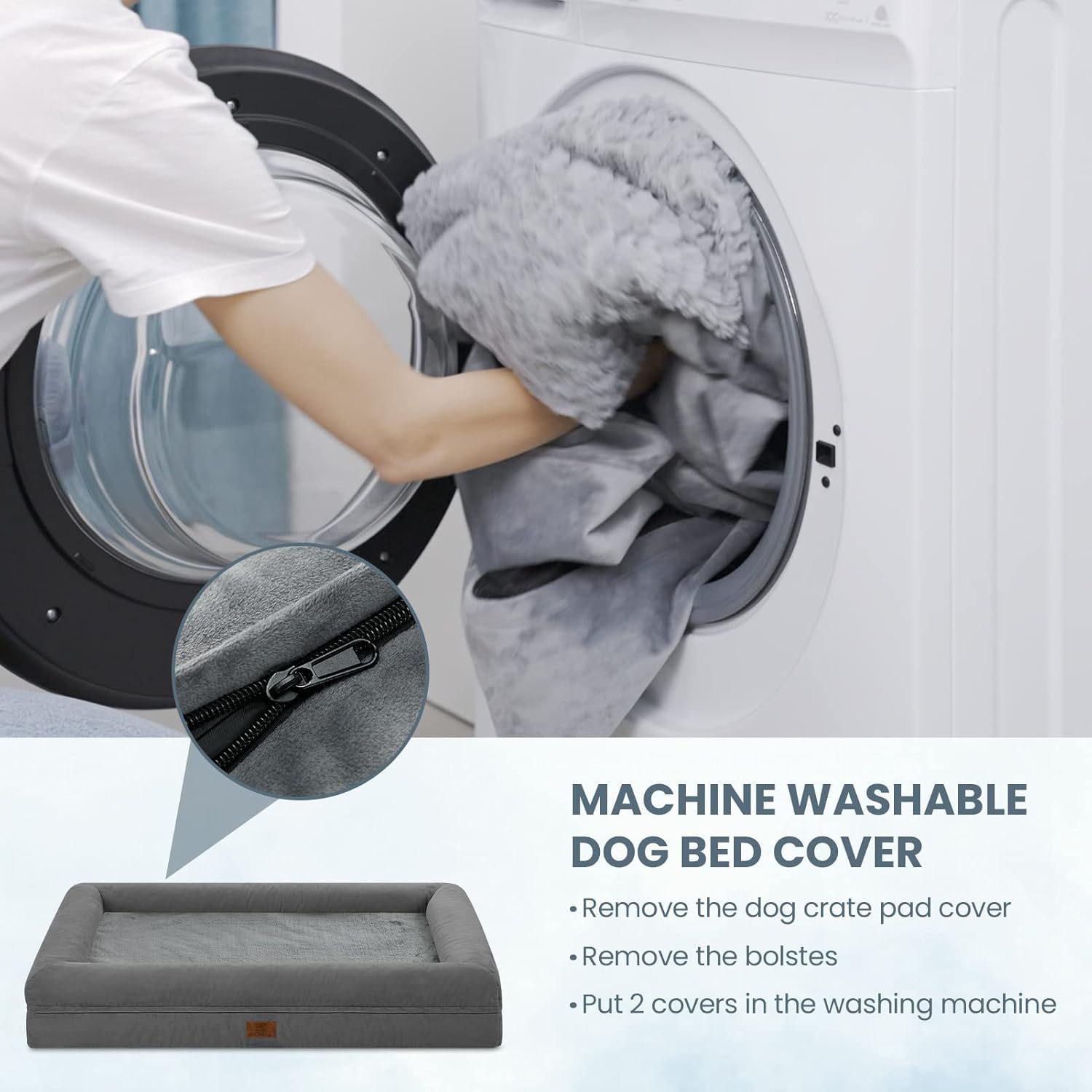 Cama grande para perro, cama ortopédica gris oscuro, cama impermeable para perro con funda extraíble, sofá cama suave extraíble de 4 lados con parte