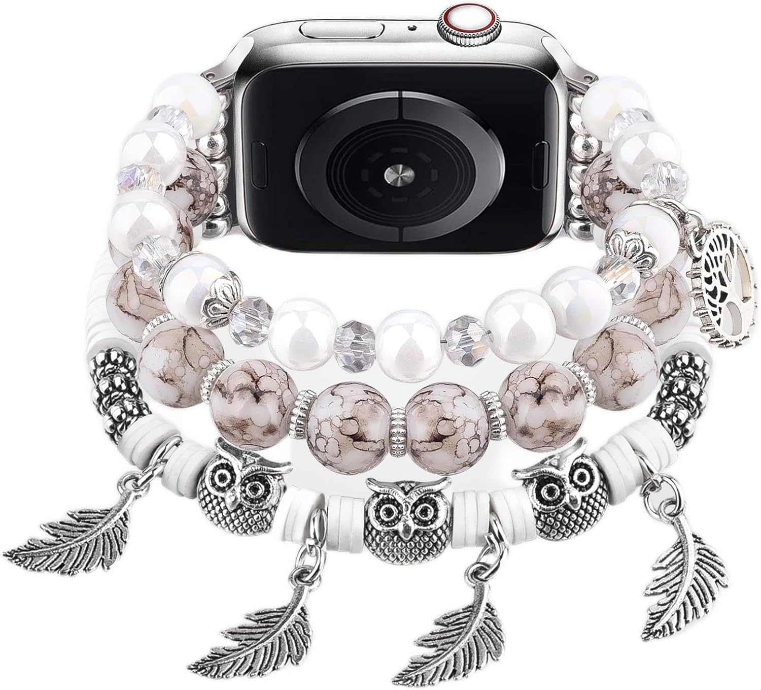 V-MORO Pulsera de cuentas compatible con Apple Watch Band de 1.614, 1.575, 1.496 pulgadas, Series 87, pulsera de moda para mujer, correa elástica
