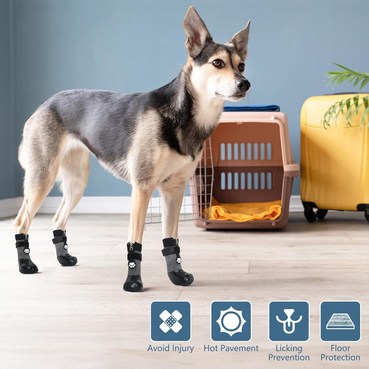 Botas para perro, calcetines impermeables para pavimento caliente, botines antideslizantes para perros, protectores de patas para suelos de madera