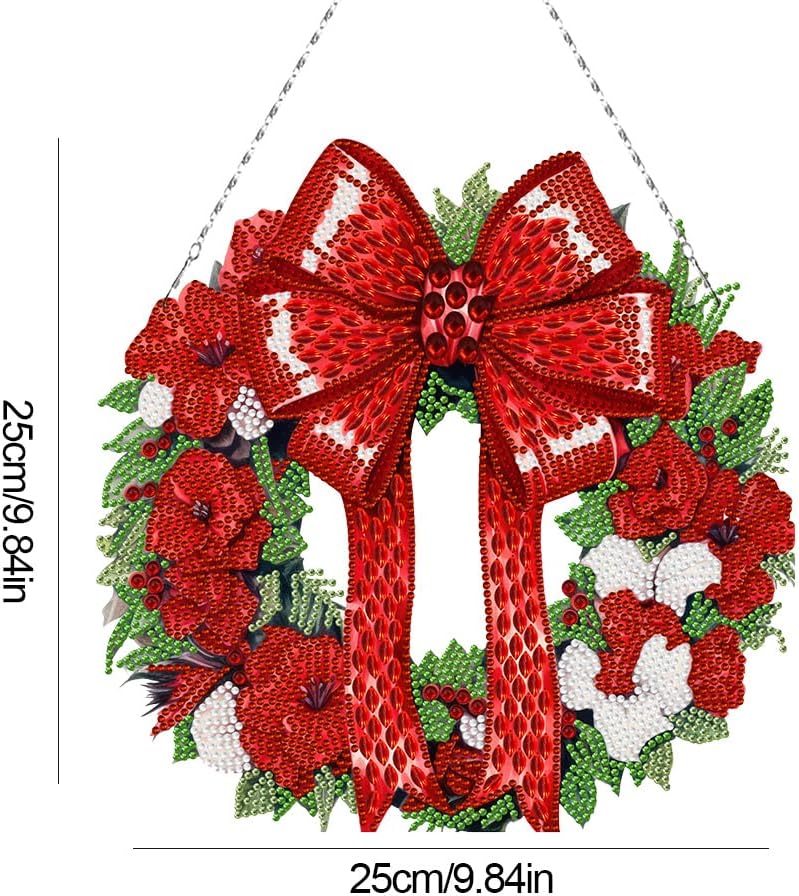 AZURAOKEY Cartel colgante de corona de pintura de diamante de Navidad, kit de corona de diamantes de imitación de cristal 5D, kits de arte de
