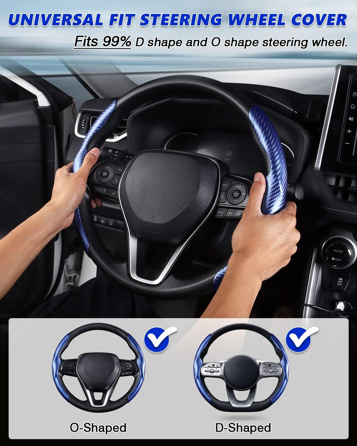 Karltys Funda para volante, 2 unidades, color azul, de fibra de carbono, antideslizante, cálida en invierno, agarre segmentado para volante,