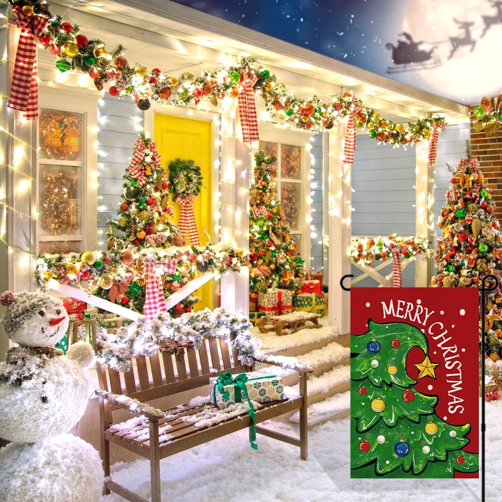 Bandera de jardín de Navidad de 12 x 18 pulgadas, bandera de doble cara para árbol de Navidad para patio, decoración de temporada de invierno al
