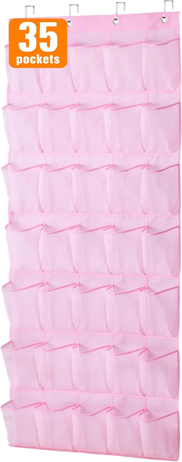 MISSLO Organizador de zapatos para niños de 35 bolsillos para bebé, duradero, Oxford, para armario, lindo almacenamiento de zapatos sobre la puerta,