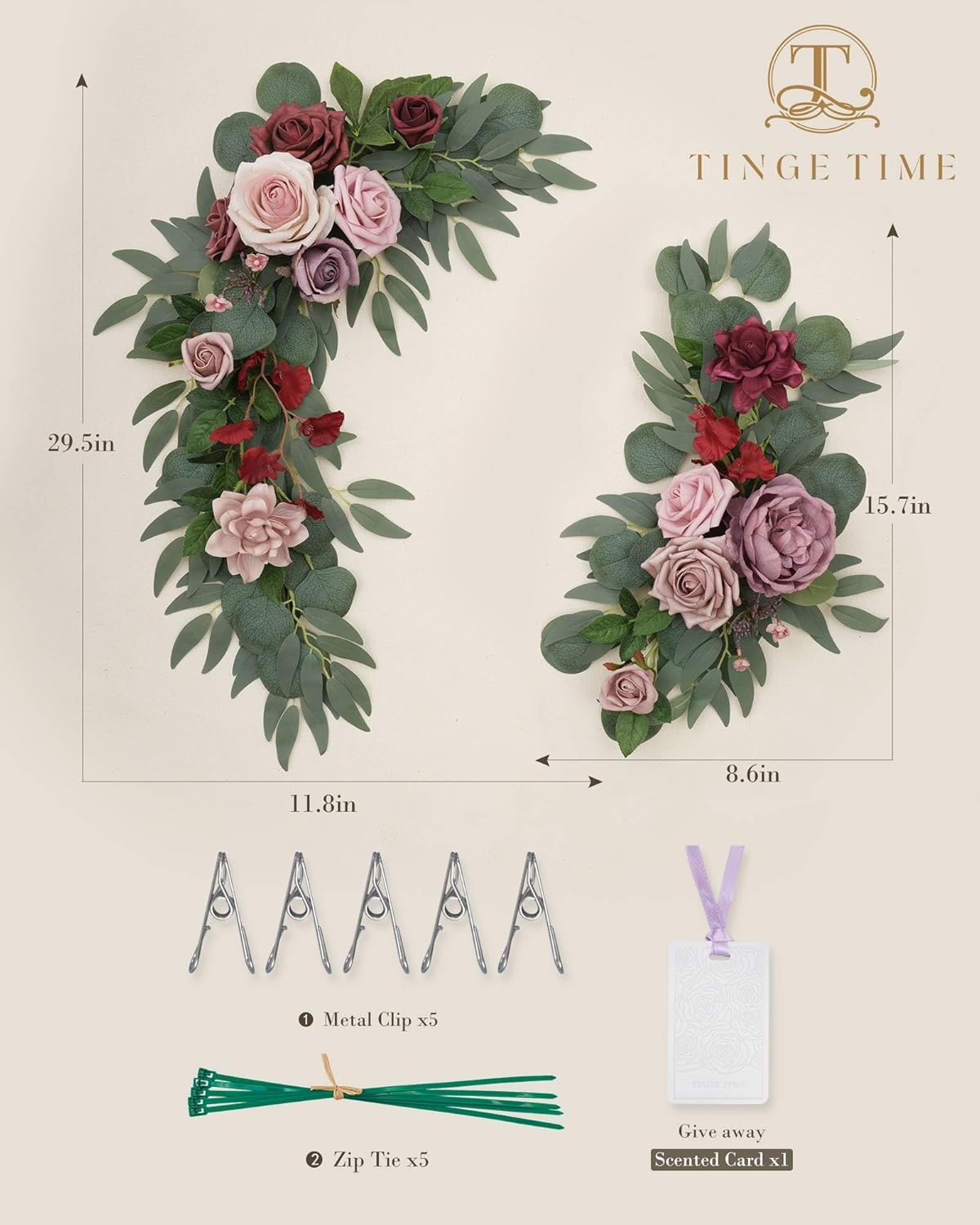 TINGE TIME Kit de guirnaldas de flores artificiales para boda (paquete de 2), flores de cartel de ceremonia de bienvenida para bricolaje, arreglos