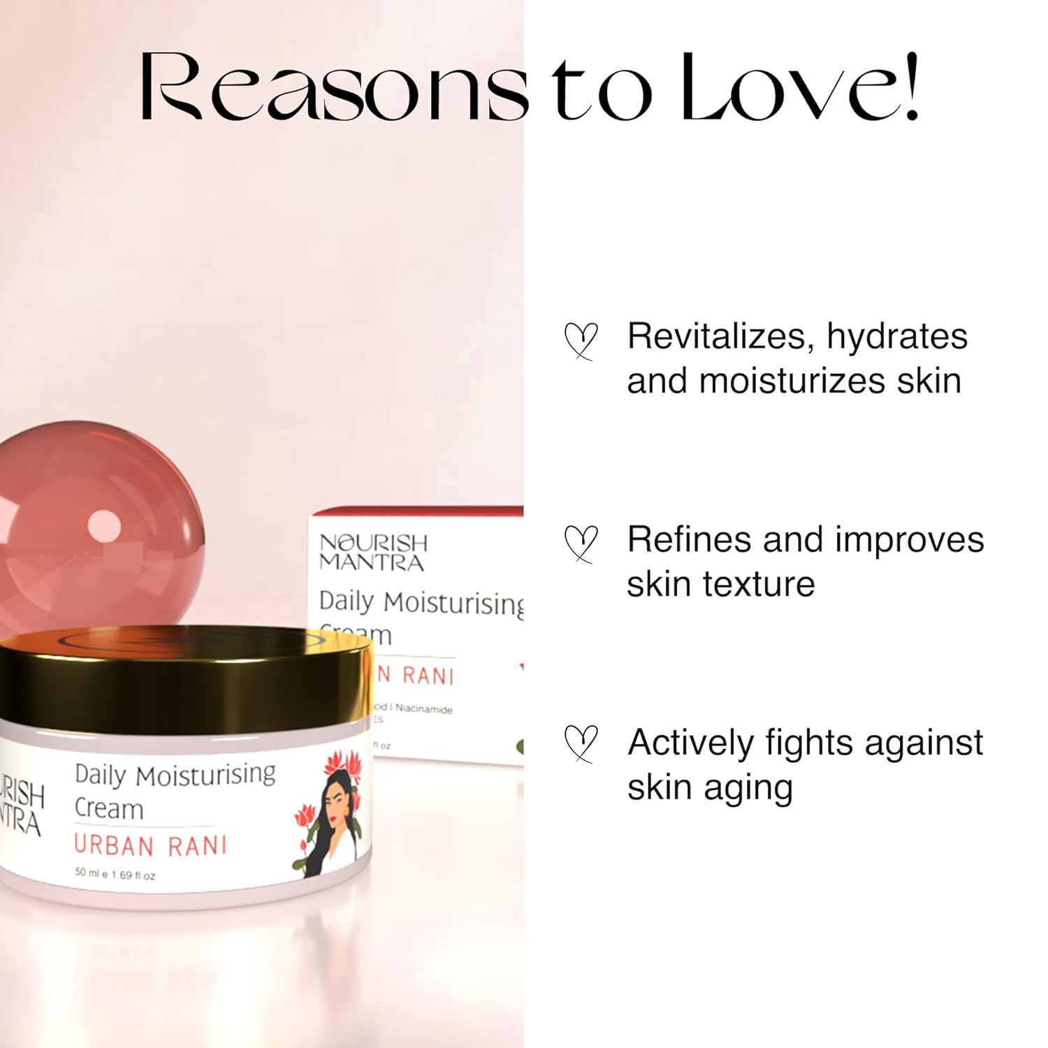 NOURISH MANTRA – Crema hidratante diaria Urban Rani  Crema facial hecha con ácido hialurónico, niacinamida y espino cerval de mar  Hidratante para