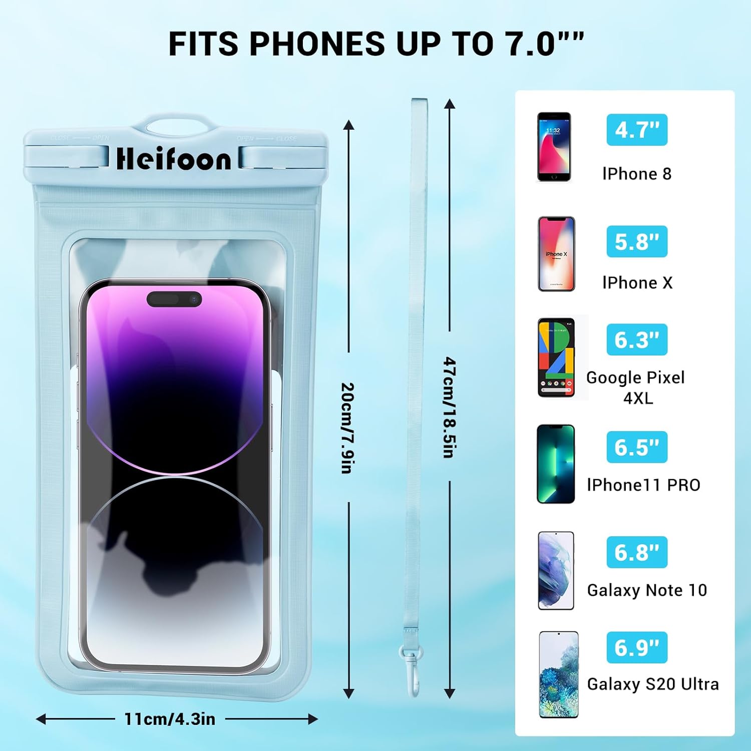 Funda impermeable universal para teléfono celular con cordón para iPhone 15 14 13 12 Pro Max Xs Max XR X 8 7 6S Plus SE, Galaxy S22 S21 S20 S10